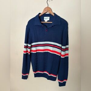Vintage ORIENTAL acrylic polo sweater cable knit men’s S/M academic preppy retro